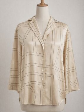 TOTEME Monogram Silk Pajama Top – Ivory/Black (Size 34)